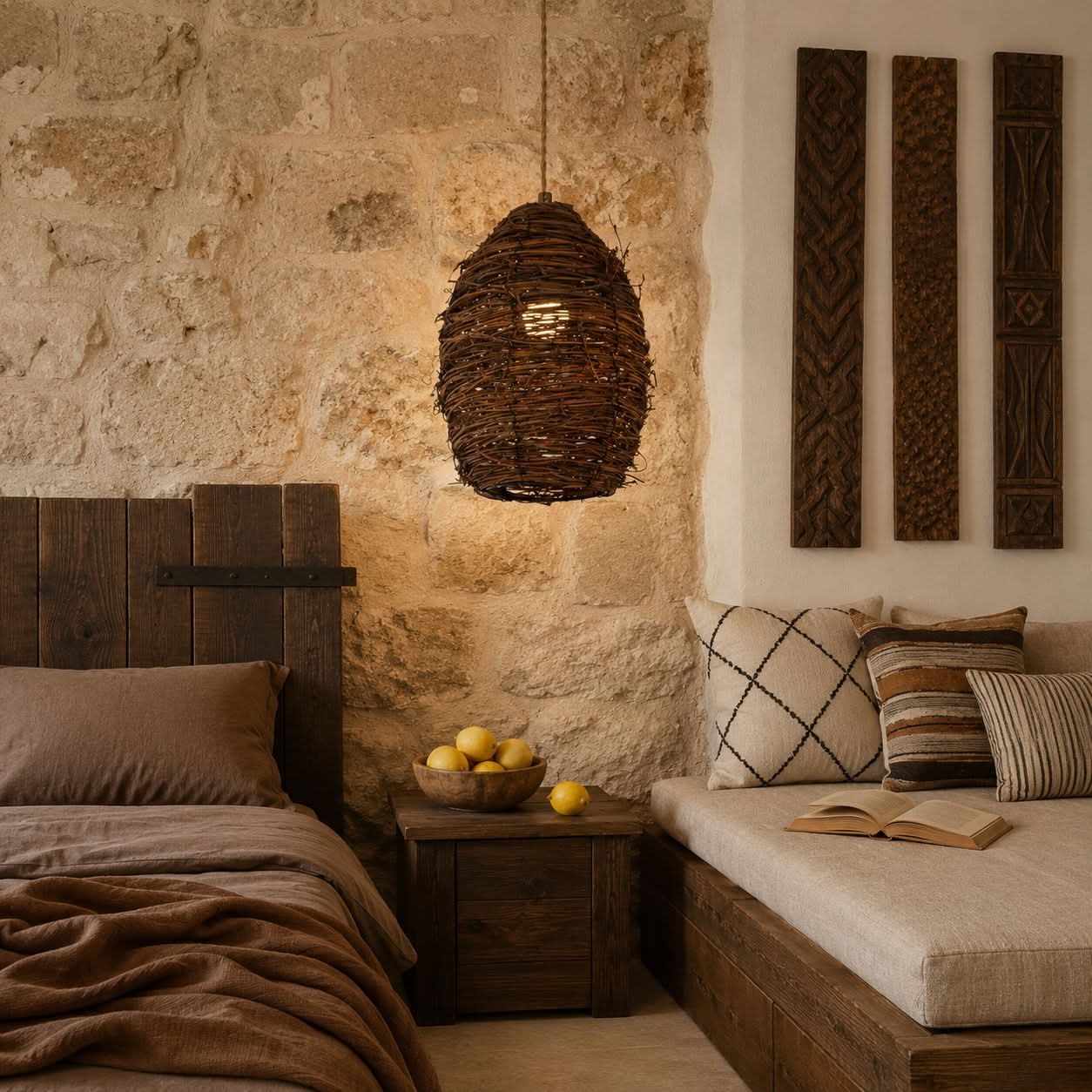 Lightsin Handcrafted Rustic Woven Rattan and Iron Pendant Light