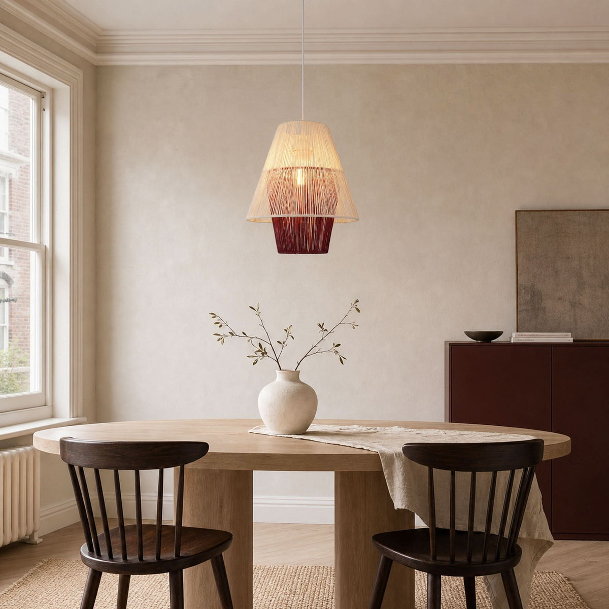 Lightsin Modern White Pendant Light with Purple Paper Rope Design