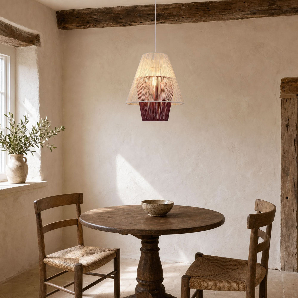 Lightsin Modern White Pendant Light with Purple Paper Rope Design