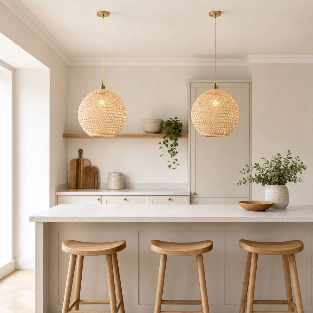 Lightsin Natural Bamboo Pendant Light with Handwoven Lampshades in Four Sizes