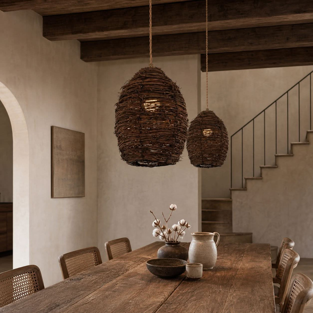Lightsin Handcrafted Rustic Woven Rattan and Iron Pendant Light