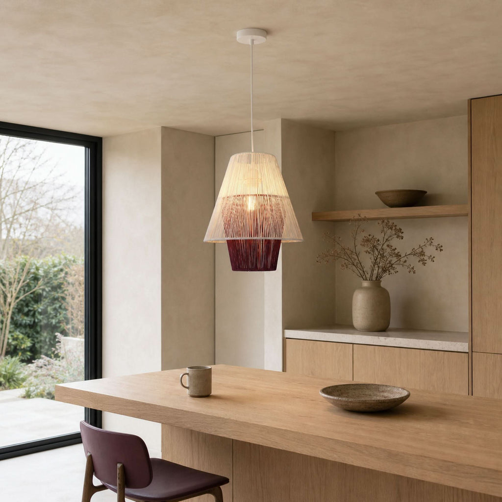 Lightsin Modern White Pendant Light with Purple Paper Rope Design