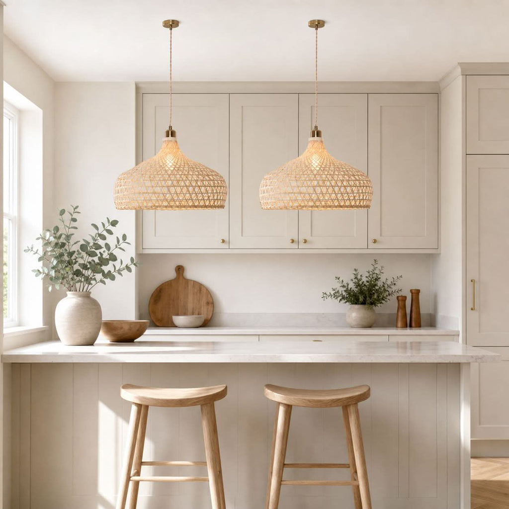 Lightsin Natural Bamboo Pendant Light with Handwoven Lampshades in Four Sizes