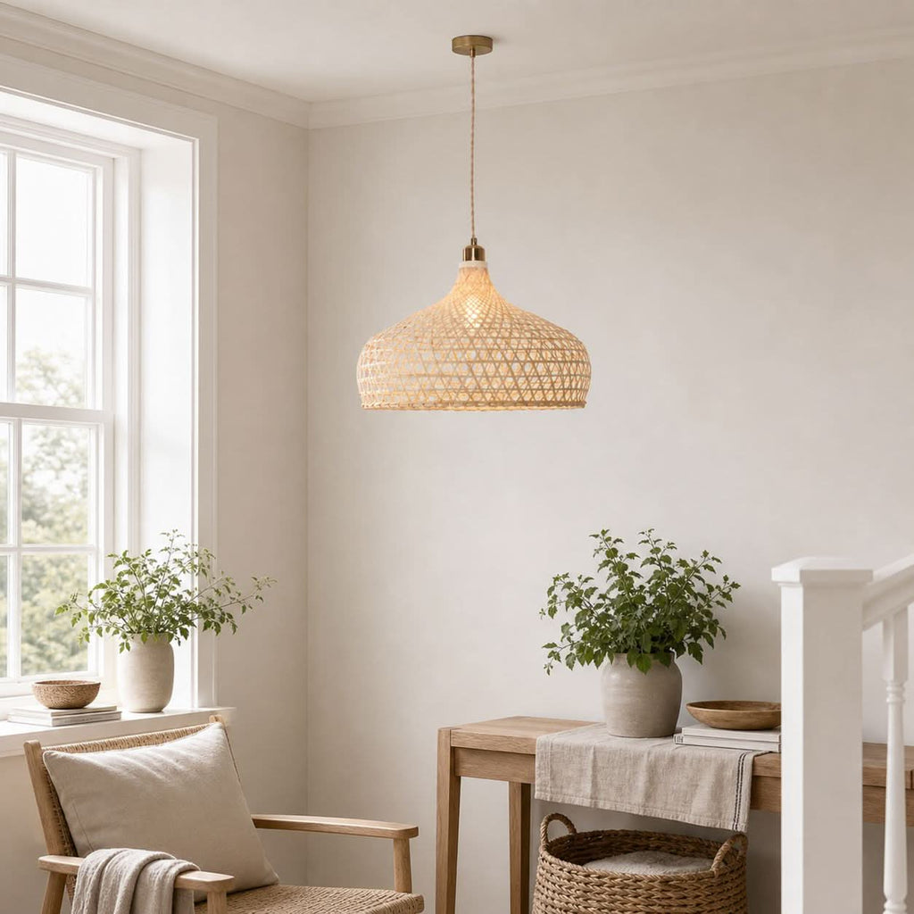 Lightsin Natural Bamboo Pendant Light with Handwoven Lampshades in Four Sizes