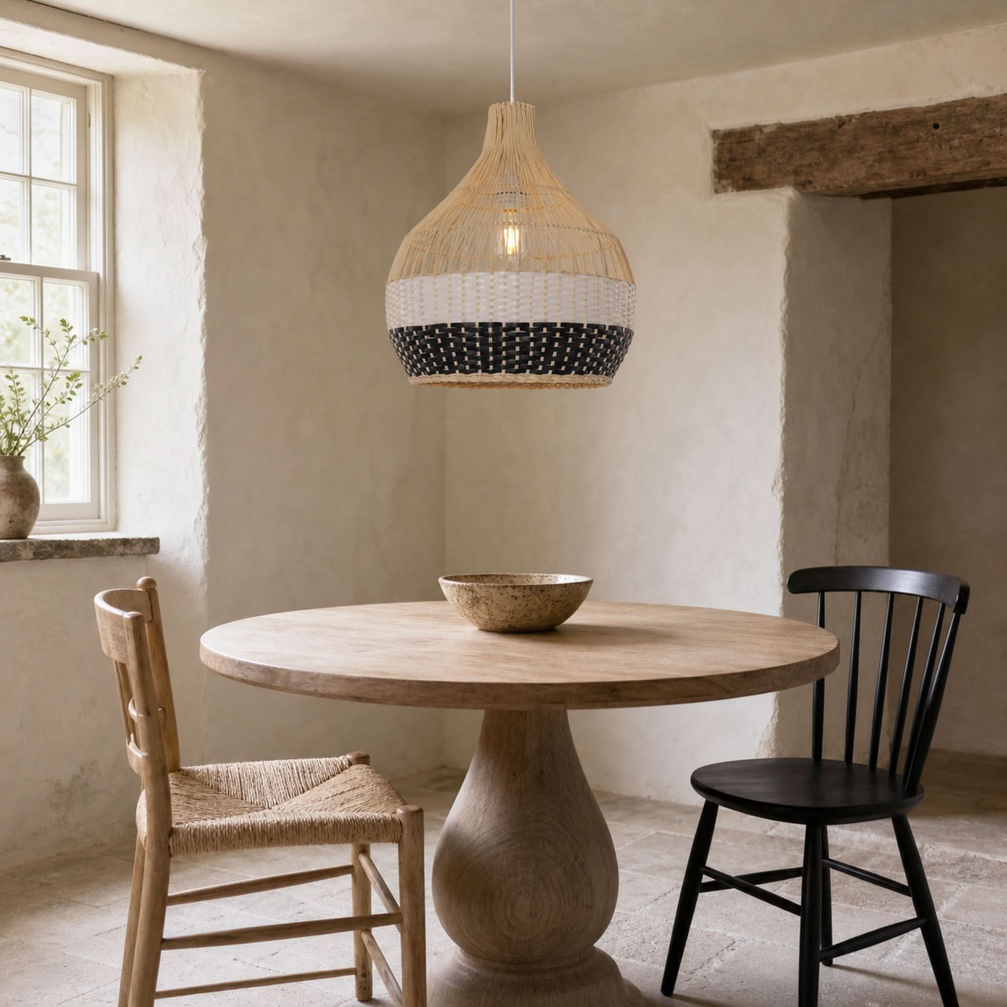 Lightsin Monochrome Japanese Style Handwoven Rattan Pendant Light