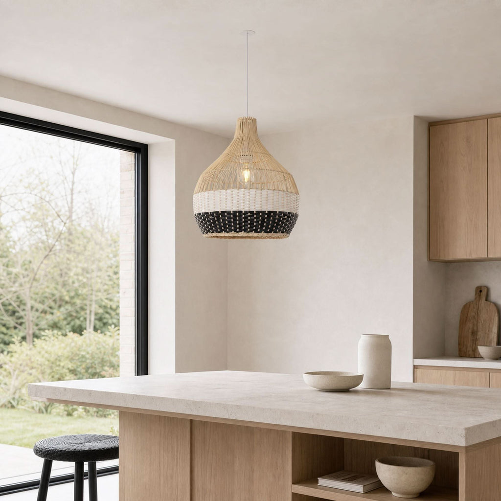 Lightsin Monochrome Japanese Style Handwoven Rattan Pendant Light