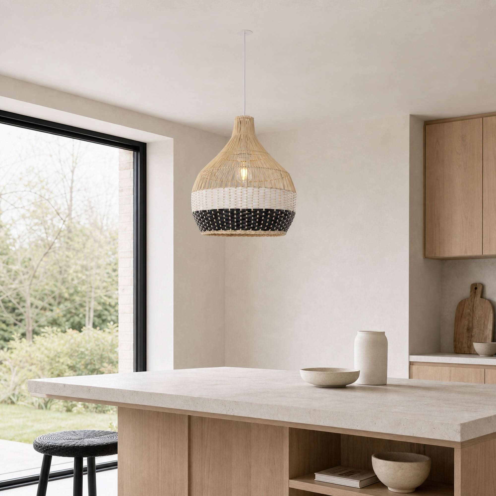 Lightsin Monochrome Japanese Style Handwoven Rattan Pendant Light