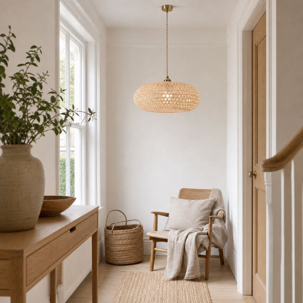 Lightsin Natural Bamboo Pendant Light with Handwoven Lampshades in Four Sizes