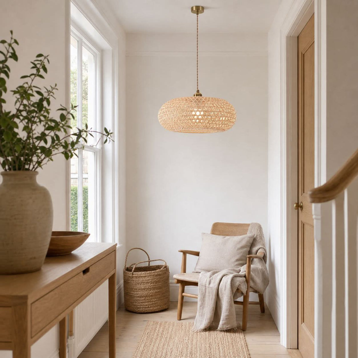 Lightsin Natural Bamboo Pendant Light with Handwoven Lampshades in Four Sizes