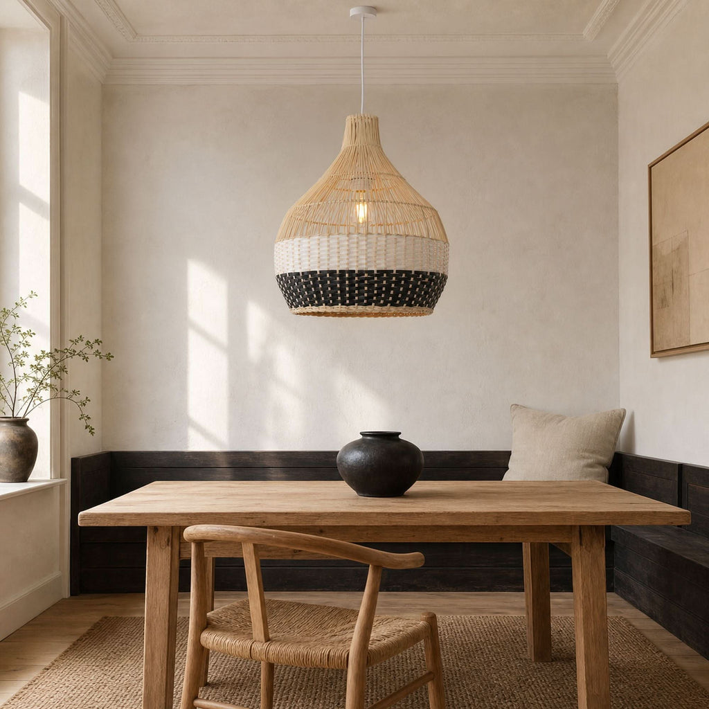 Lightsin Monochrome Japanese Style Handwoven Rattan Pendant Light
