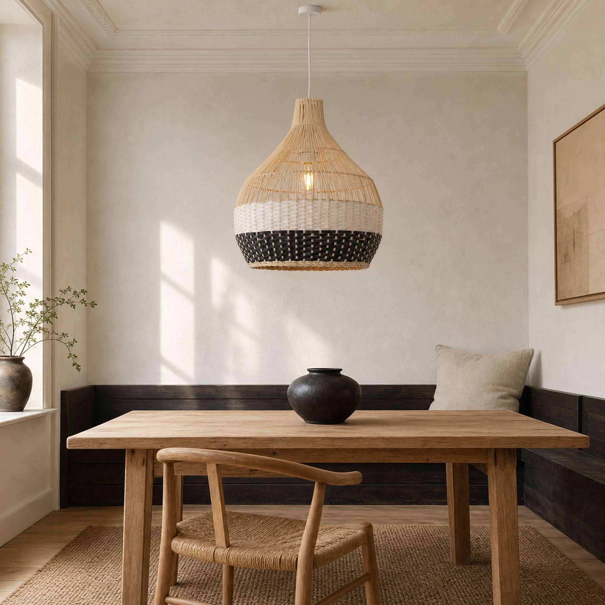 Lightsin Monochrome Japanese Style Handwoven Rattan Pendant Light