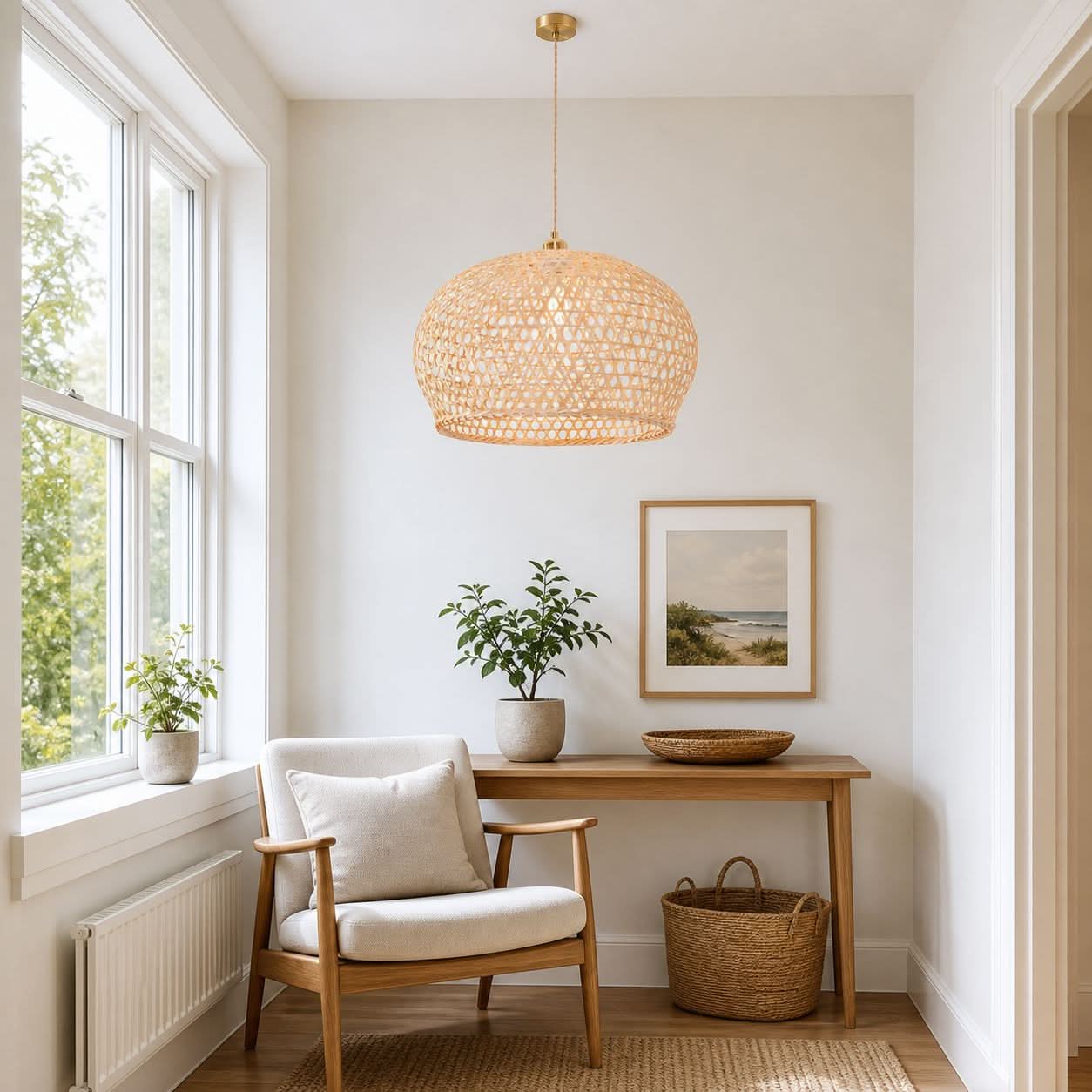 Lightsin Natural Bamboo Pendant Light with Handwoven Lampshades in Four Sizes