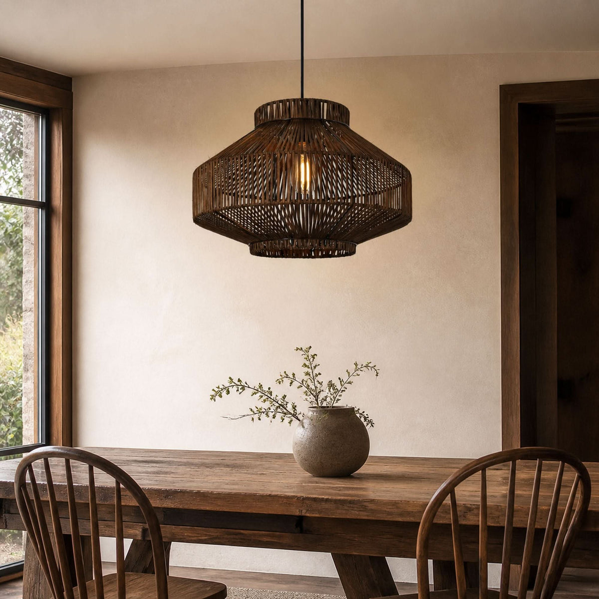 Lightsin Rattan Pendant Light for Modern Boho Interiors – Handwoven Kitchen Island Pendant Light for Living Room, Dining, and Bathroom Ceiling Lighting