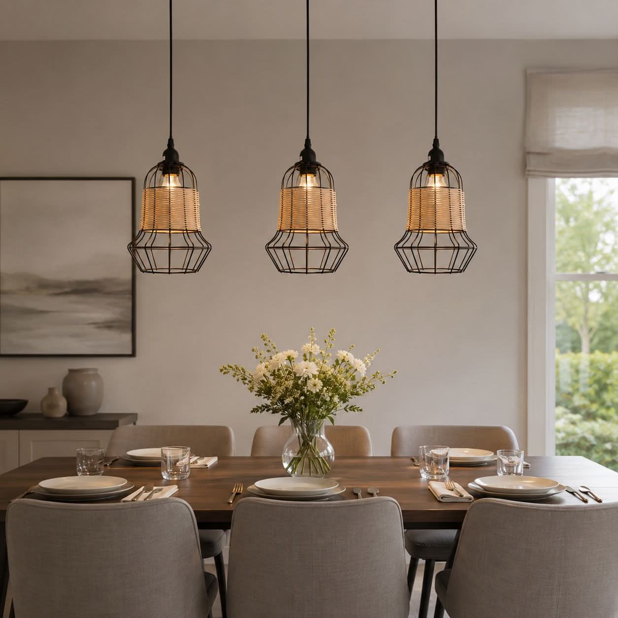 ‍Lightsin Basket-Inspired Bar Pendant Light Natural Rattan Pendant Lighting (100% off)