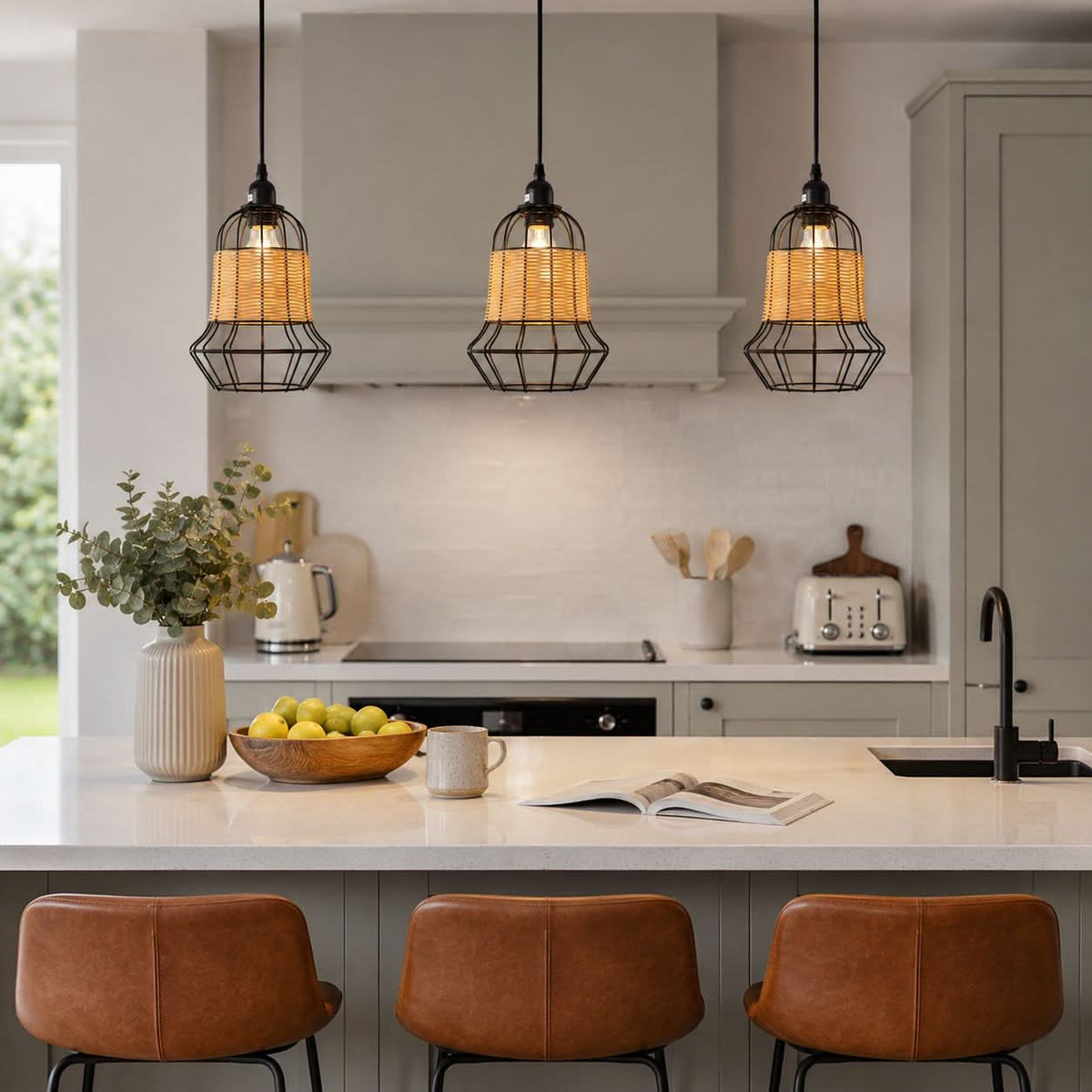 ‍Lightsin Basket-Inspired Bar Pendant Light Natural Rattan Pendant Lighting (100% off)