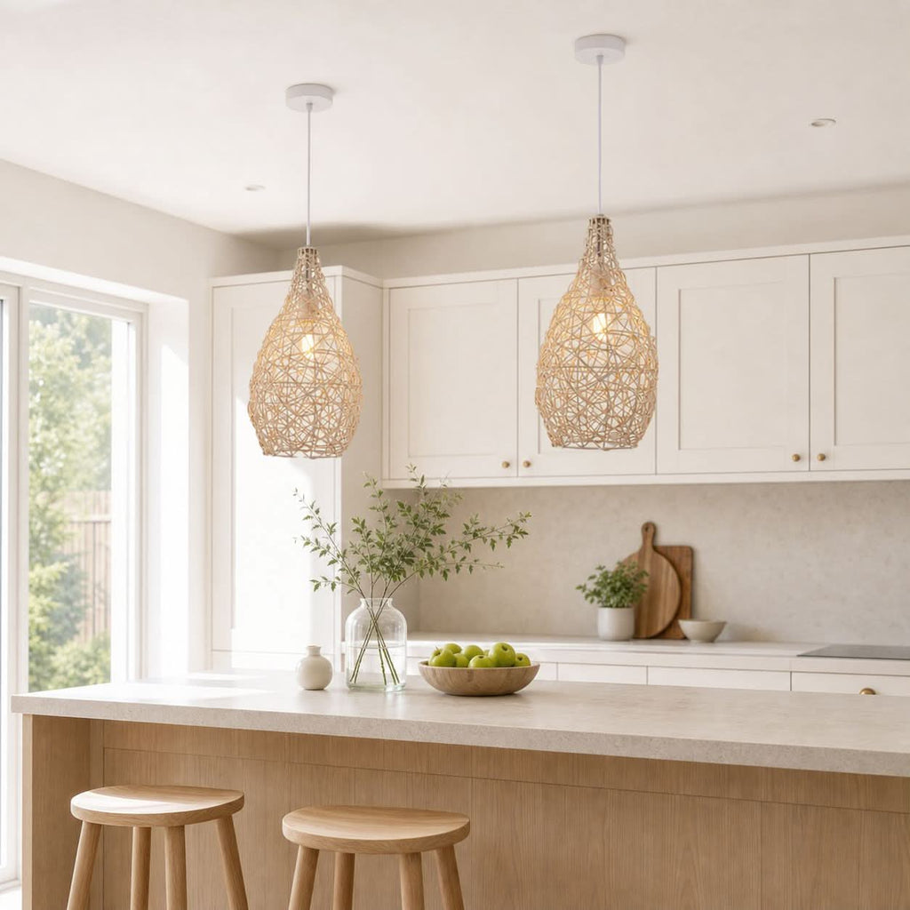 Lightsin Natural Rattan and Bamboo Pendant Light with Iron Frame