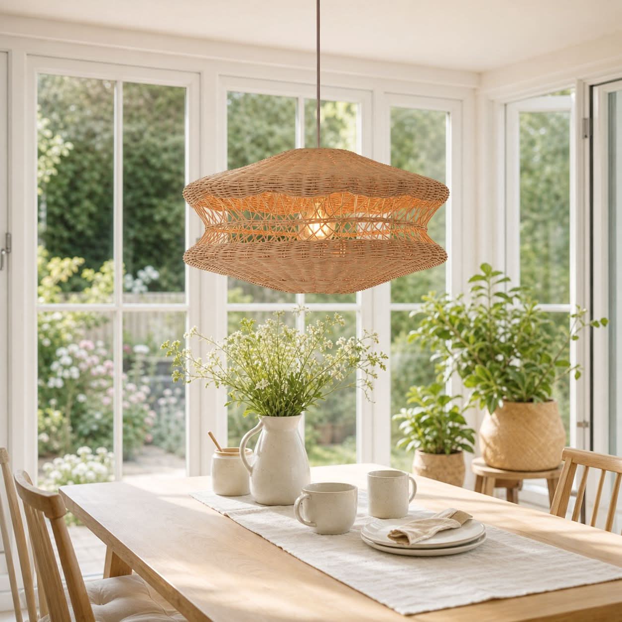 Lightsin Bohemian Wicker Hanging Lamp with Layered Woven Structure