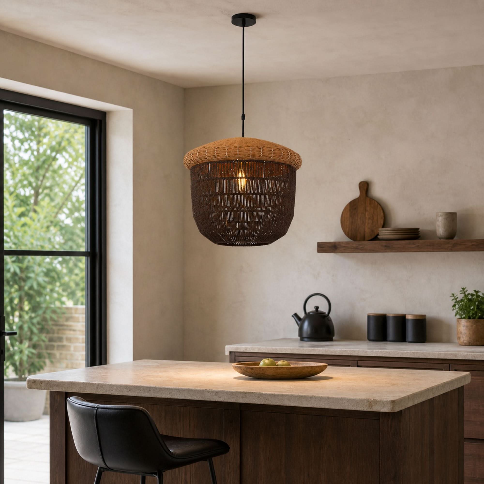 Lightsin Rustic Paper Rope Pendant Ceiling Light – Handwoven Eco-Friendly Light Fixture for Living Room, Dining, and Bedroom Ambiance