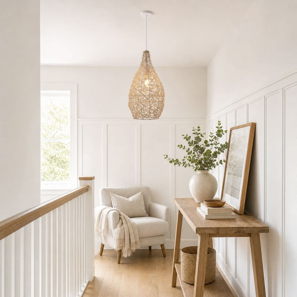 Lightsin Natural Rattan and Bamboo Pendant Light with Iron Frame