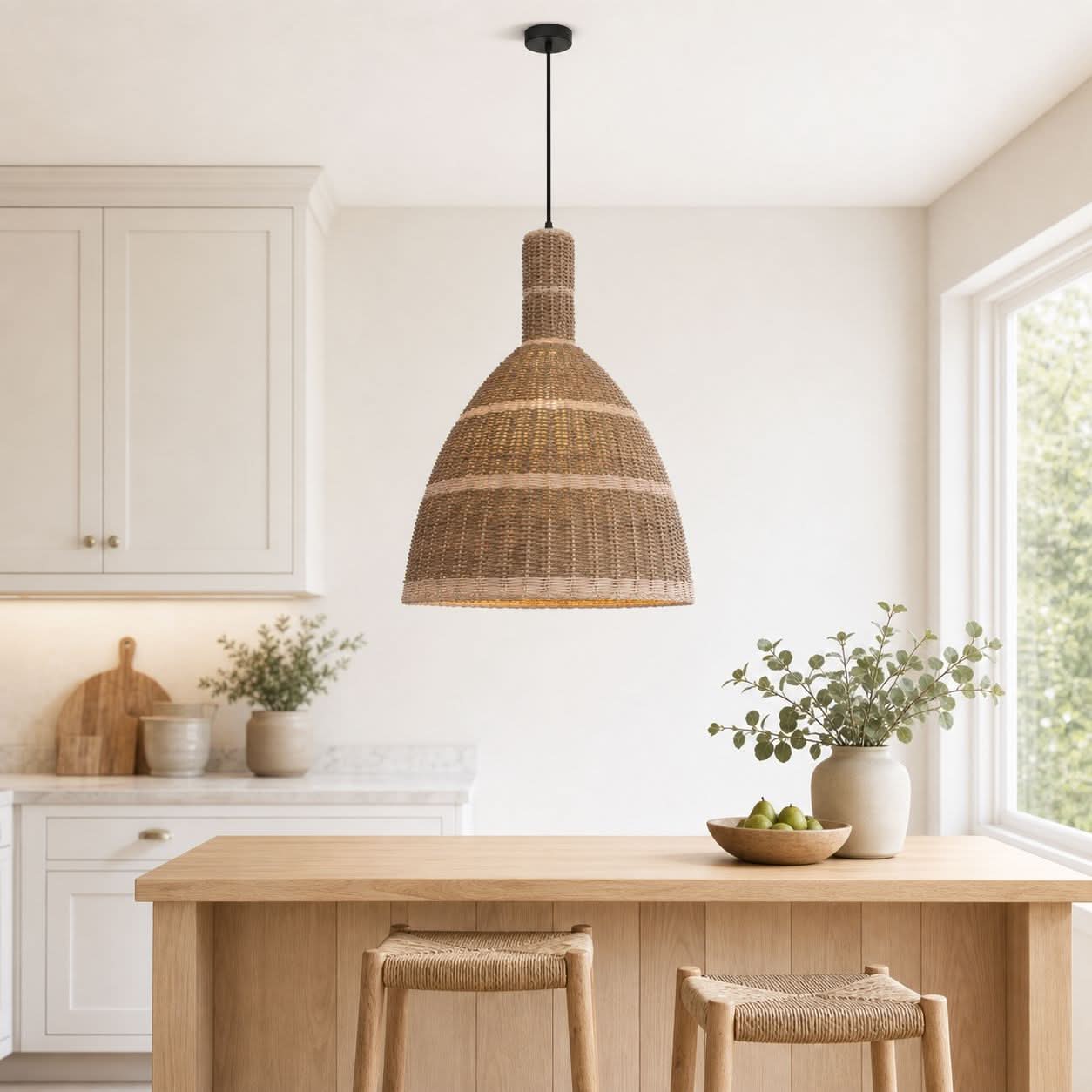 Lightsin Natural Grass Dome Pendant Light – Handwoven Ceiling Pendant Light for Boho, Living Room, and Eco-Friendly Interiors