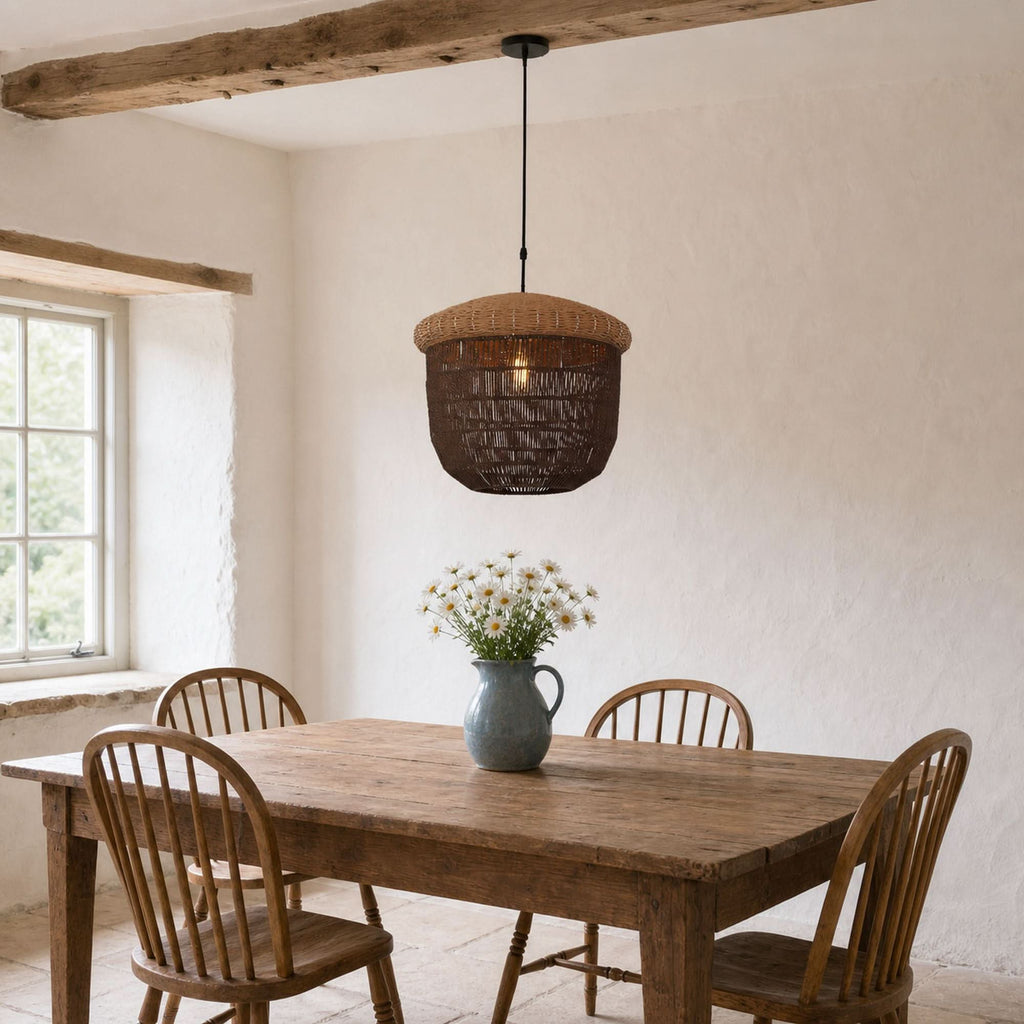 Lightsin Rustic Paper Rope Pendant Ceiling Light – Handwoven Eco-Friendly Light Fixture for Living Room, Dining, and Bedroom Ambiance