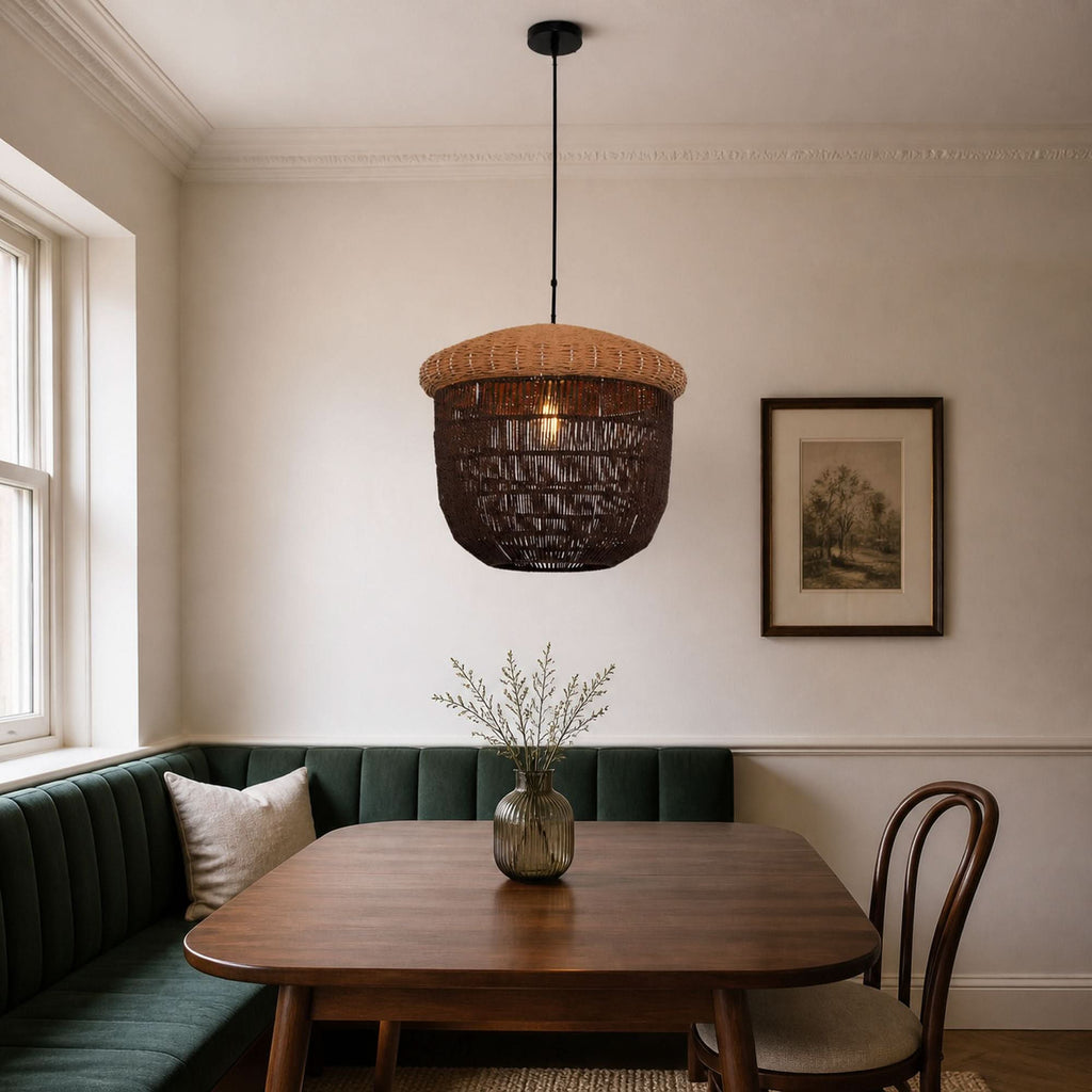 Lightsin Rustic Paper Rope Pendant Ceiling Light – Handwoven Eco-Friendly Light Fixture for Living Room, Dining, and Bedroom Ambiance
