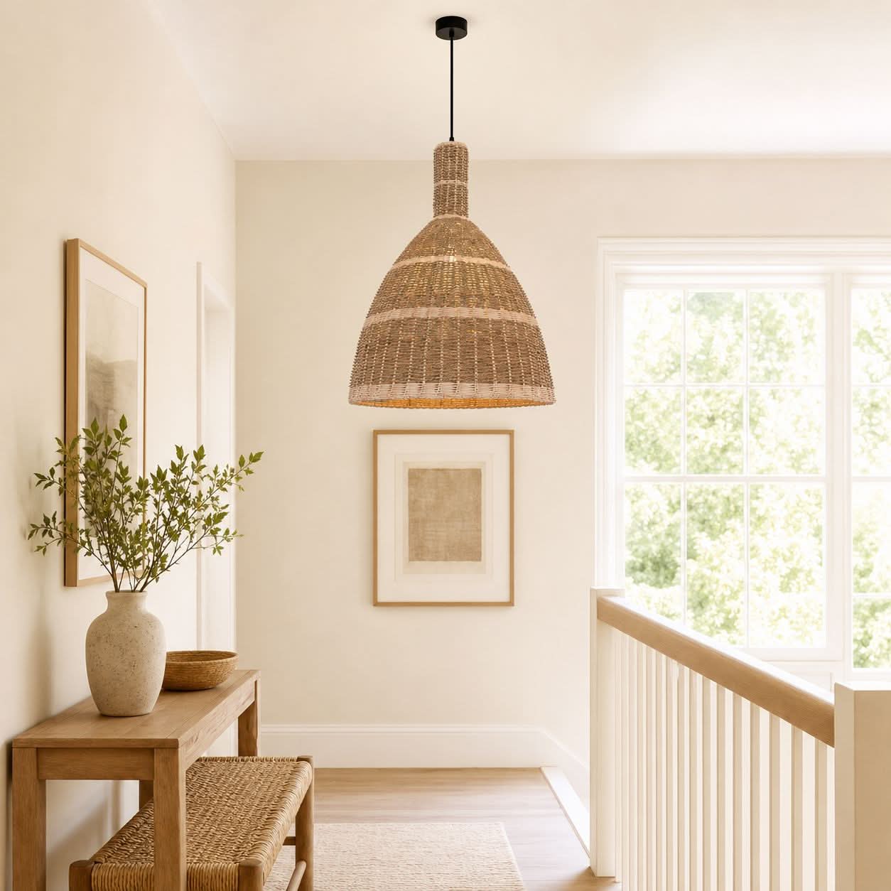 Lightsin Natural Grass Dome Pendant Light – Handwoven Ceiling Pendant Light for Boho, Living Room, and Eco-Friendly Interiors