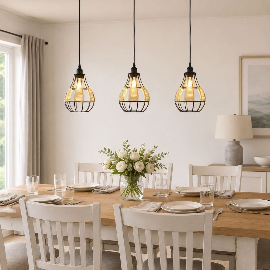 Glyph-Lightsin Rustic Iron Woven Rattan Pendant Light for Dining Room, Reading Corner & Bedroom