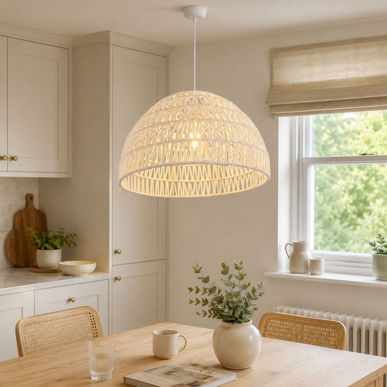 Lightsin Cella-Eco-Friendly Handwoven White Rope Ceiling Pendant Light for Bedroom, Kitchen & Living Room