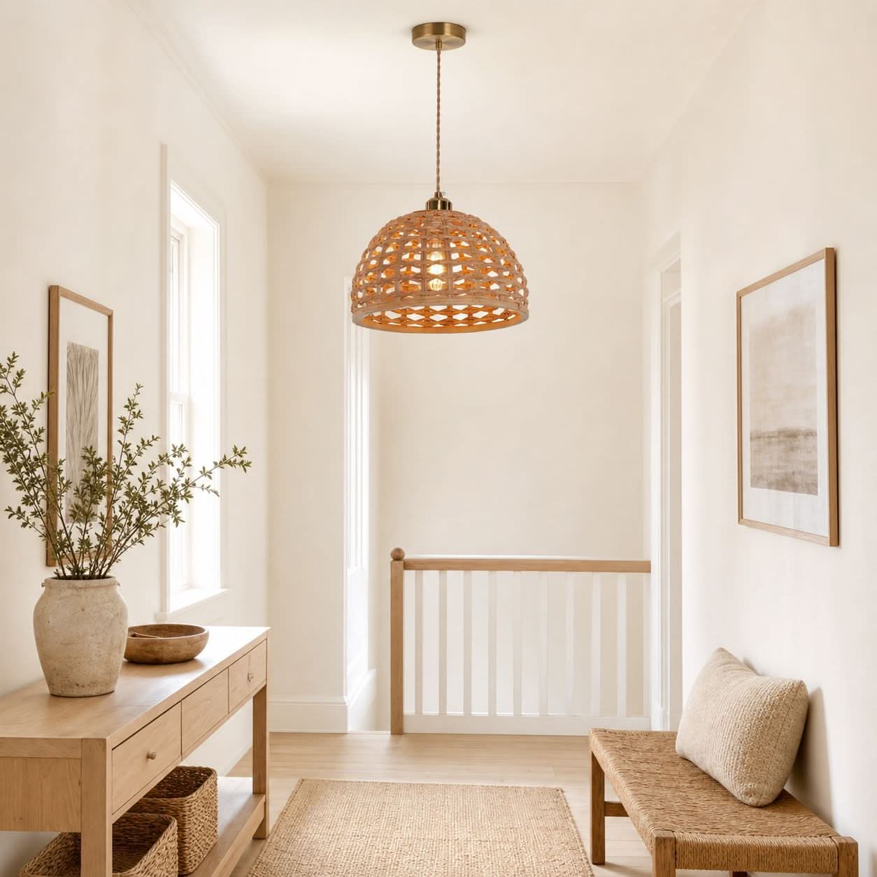Lightsin Nature-Inspired Wooden Dome Warm Glow Pendant Light