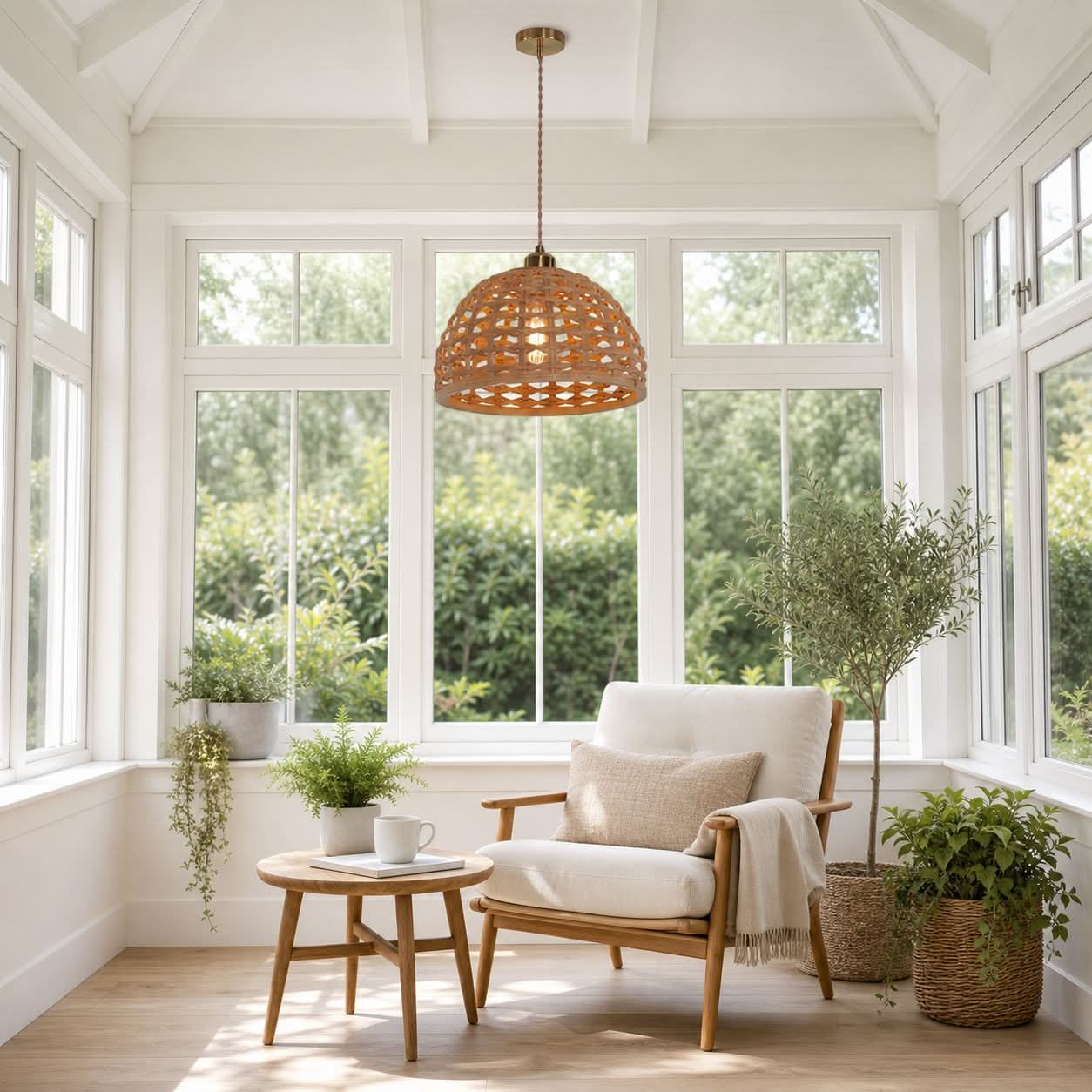 Lightsin Nature-Inspired Wooden Dome Warm Glow Pendant Light