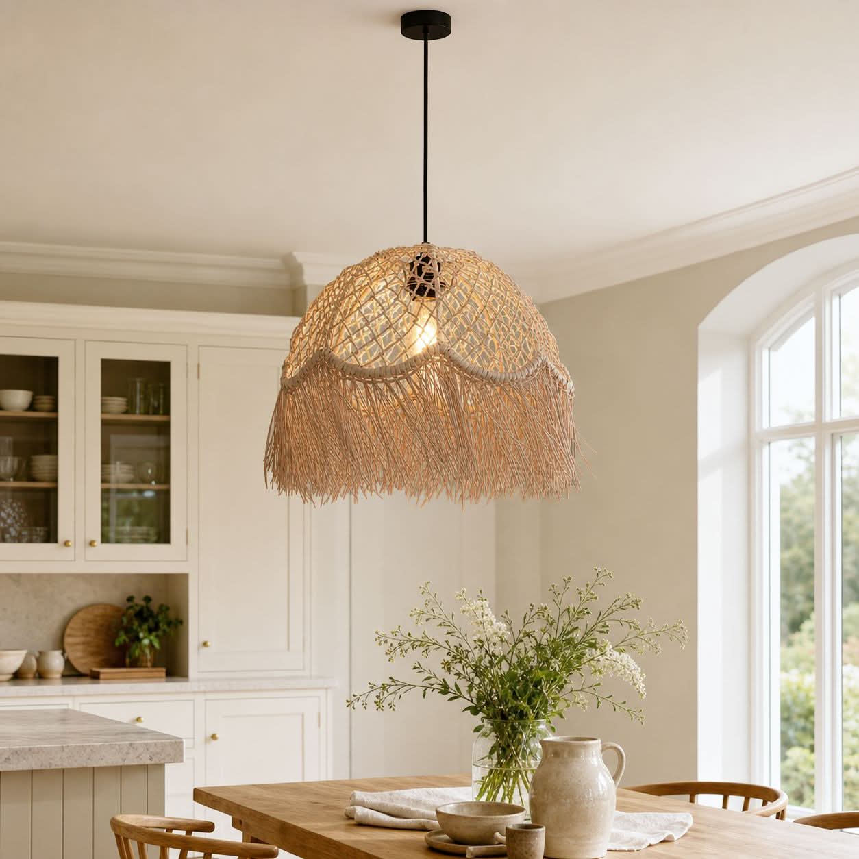Lightsin Bohemian Woven Rattan Dome Pendant Light for Cozy Interiors