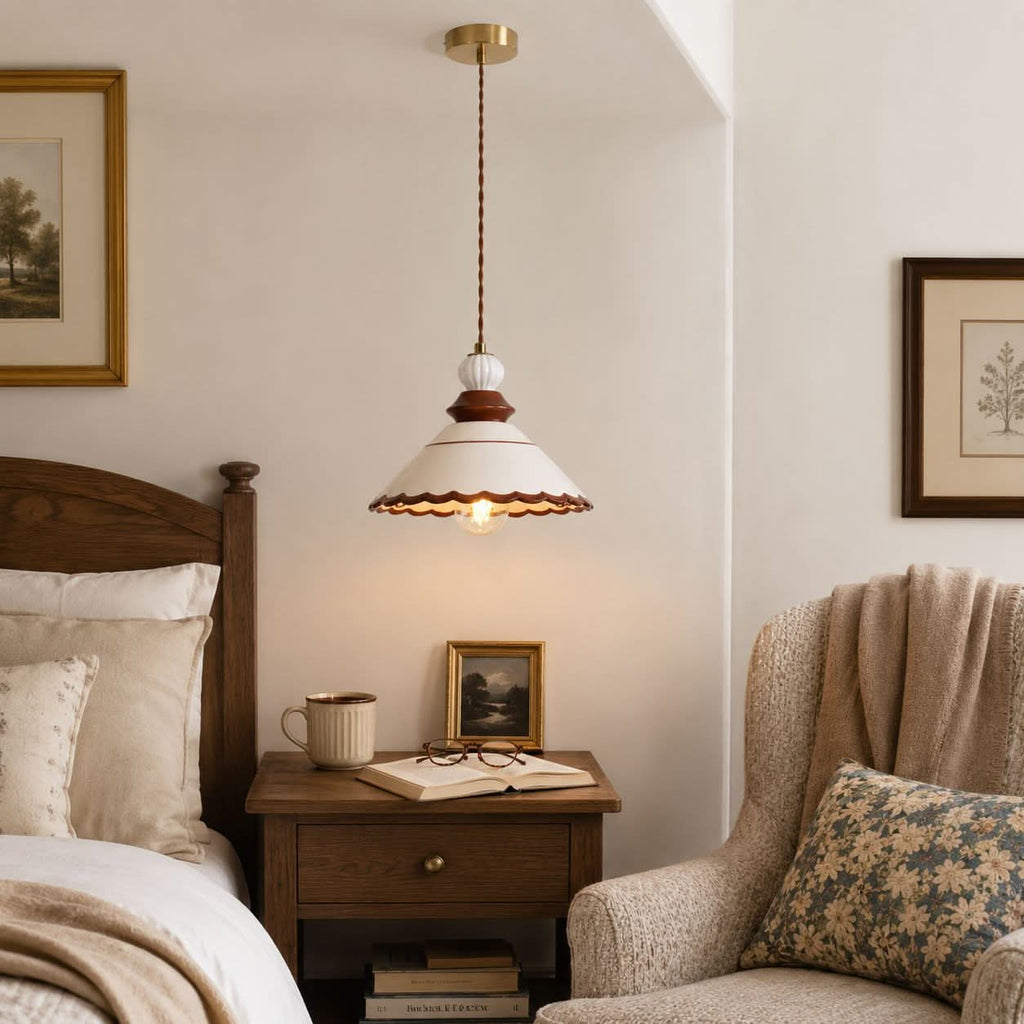 Brown Ceramic Lace Pendant Light | E27 Decorative Ceiling Lamp