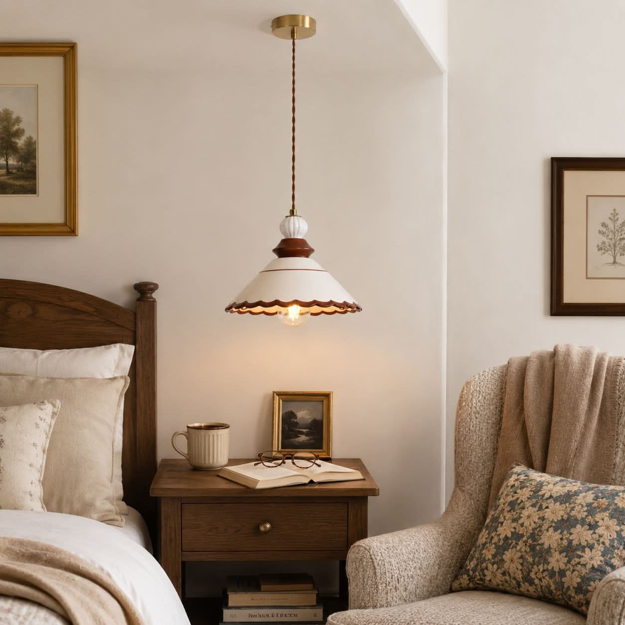 Brown Ceramic Lace Pendant Light | E27 Decorative Ceiling Lamp