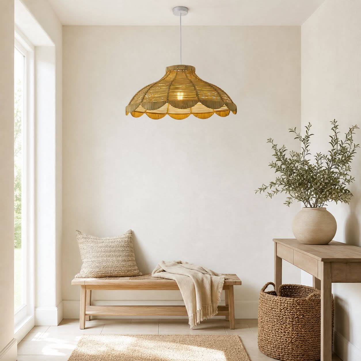 Lightsin Reseda Petal Shaped Rattan Pendant Light