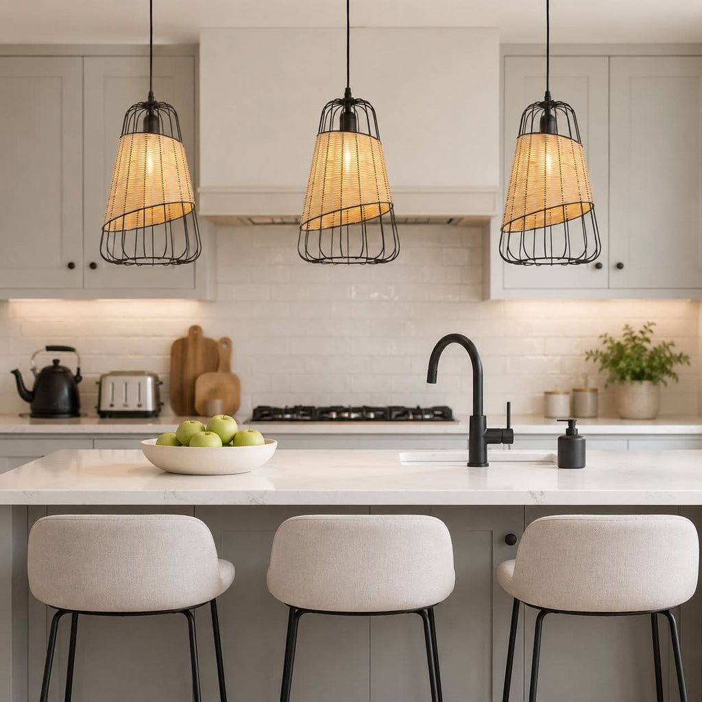 Glyph-Lightsin Rustic Iron Woven Rattan Pendant Light for Dining Room, Reading Corner & Bedroom