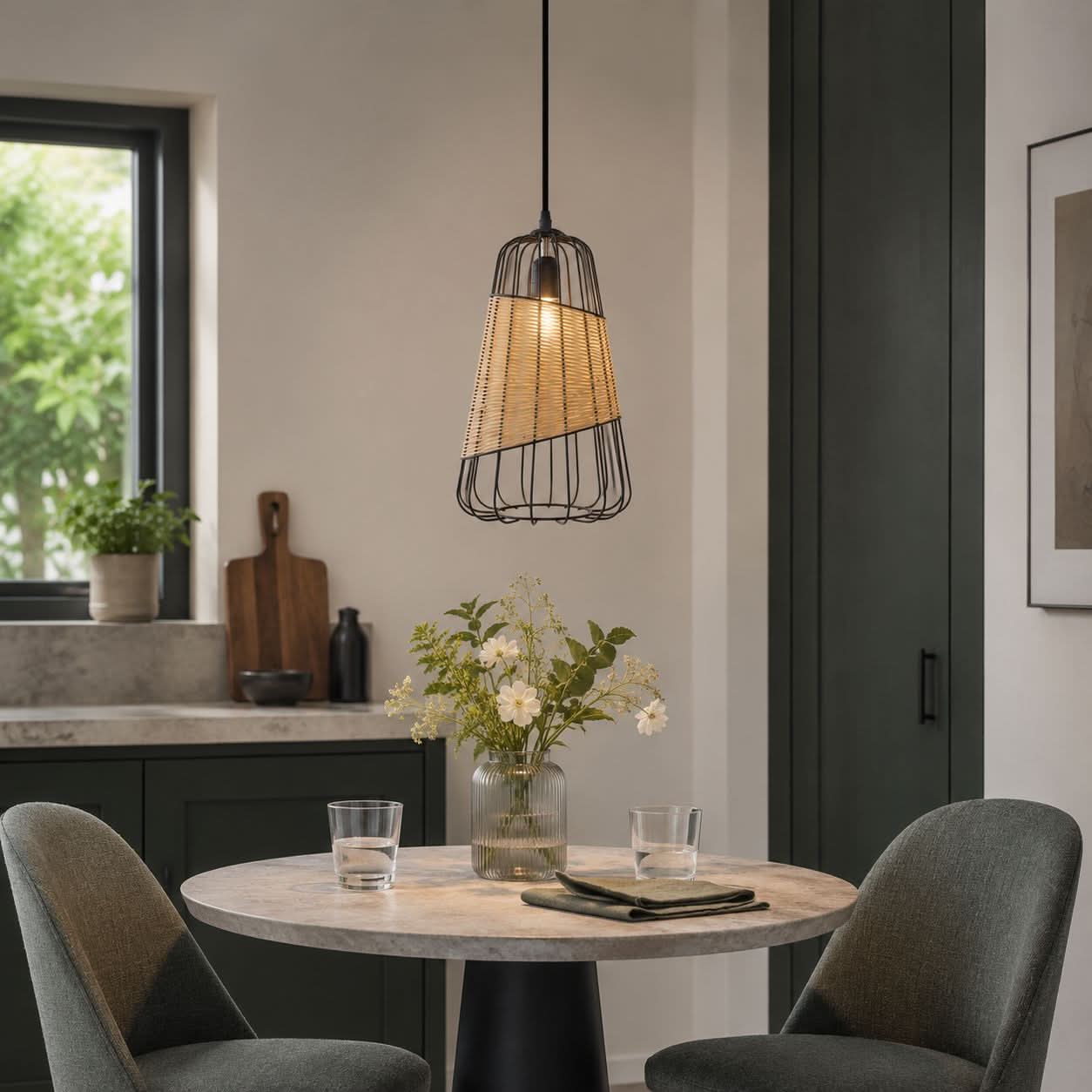 Glyph-Lightsin Rustic Iron Woven Rattan Pendant Light for Dining Room, Reading Corner & Bedroom
