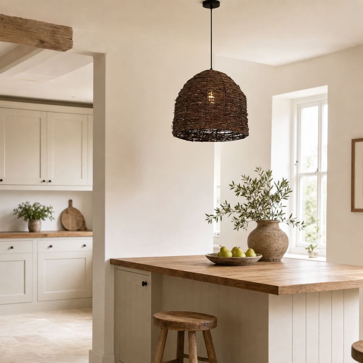 Lightsin Rustic Woven Rattan Dome Pendant Light for Cozy Interiors