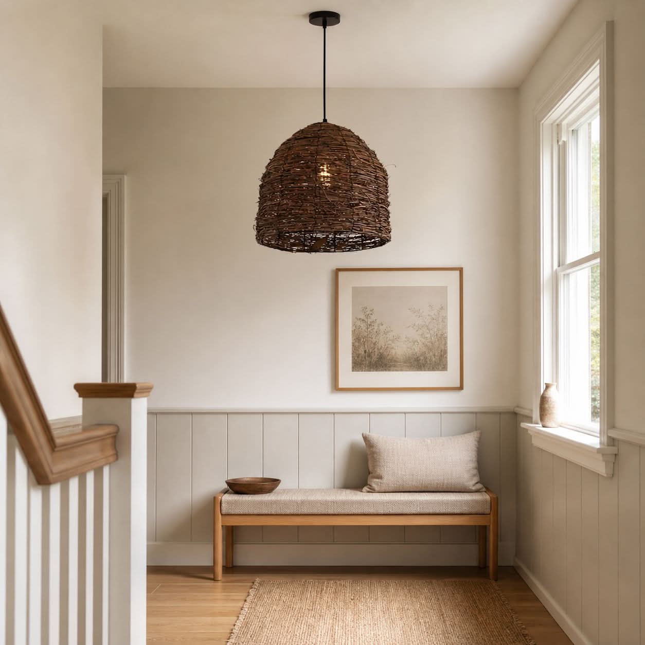 Lightsin Rustic Woven Rattan Dome Pendant Light for Cozy Interiors