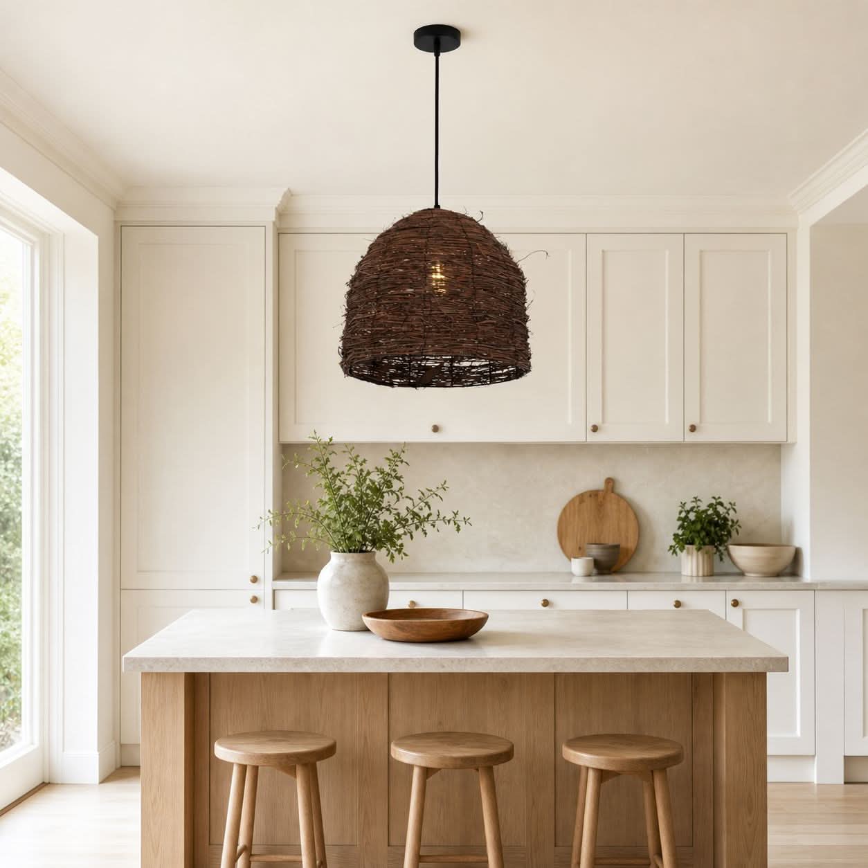 Lightsin Rustic Woven Rattan Dome Pendant Light for Cozy Interiors