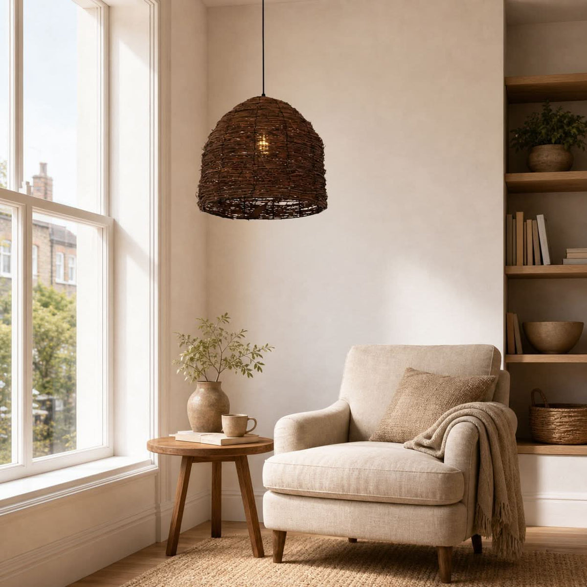 Lightsin Rustic Woven Rattan Dome Pendant Light for Cozy Interiors