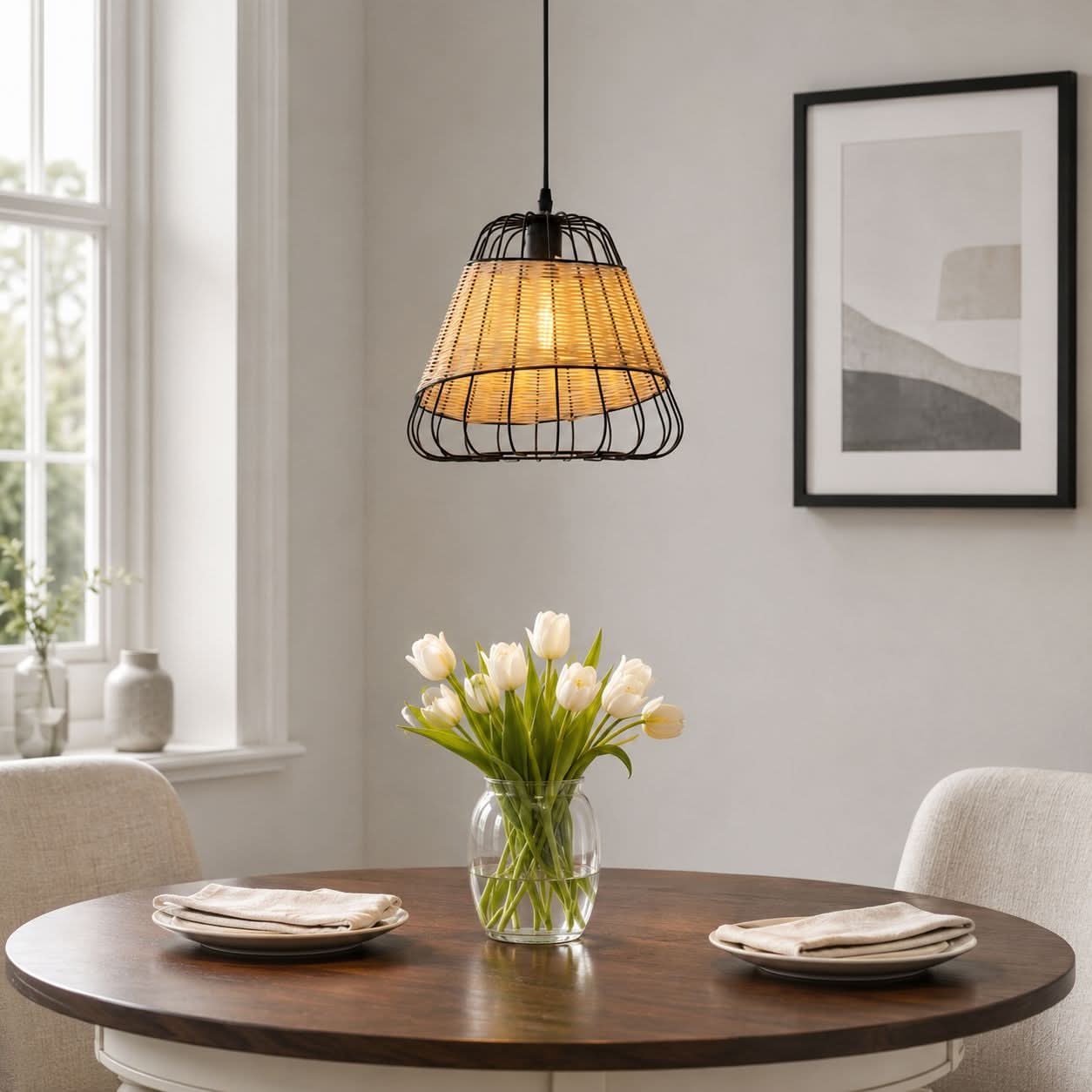 Glyph-Lightsin Bell-Shaped Rattan Pendant Light for Timeless Rustic Elegance