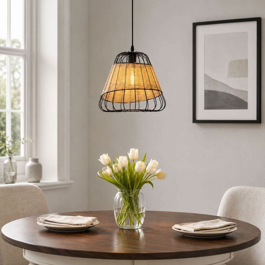 ‍Glyph-Lightsin Bell-Shaped Rattan Pendant Light for Timeless Rustic Elegance (100% off)