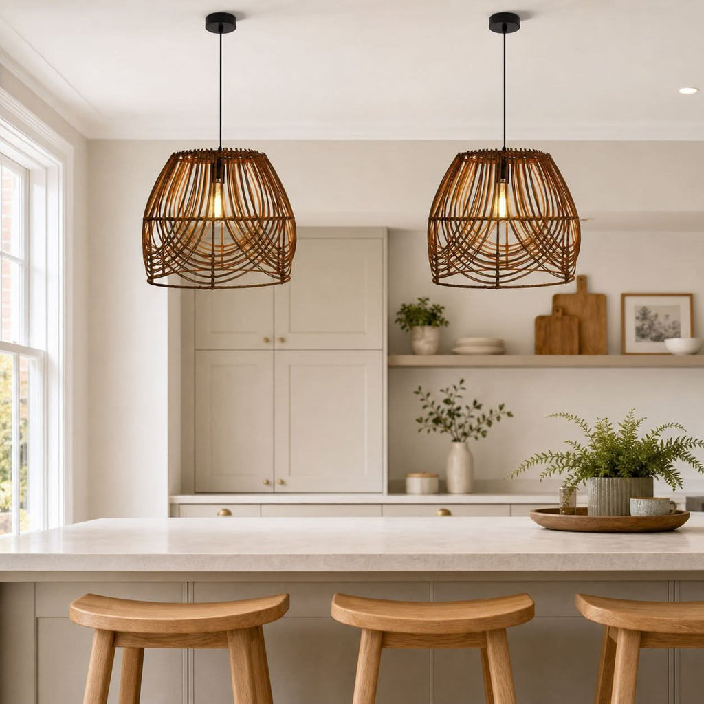Lightsin Handwoven Rattan Pendant Light – Rustic Ceiling Lighting for Living Room & Dining Room