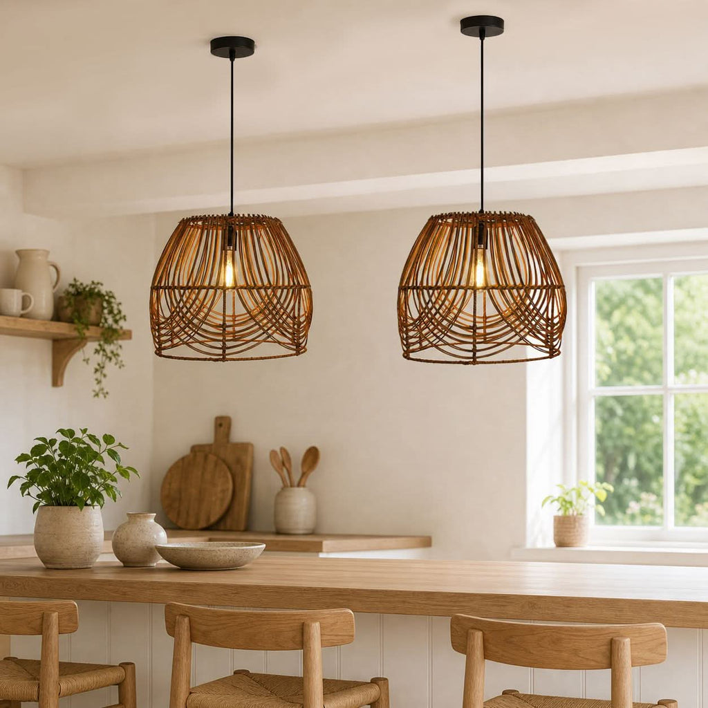 Lightsin Handwoven Rattan Pendant Light – Rustic Ceiling Lighting for Living Room & Dining Room