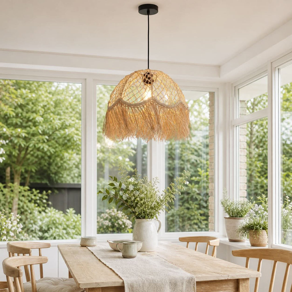 Lightsin Bohemian Woven Rattan Dome Pendant Light for Cozy Interiors