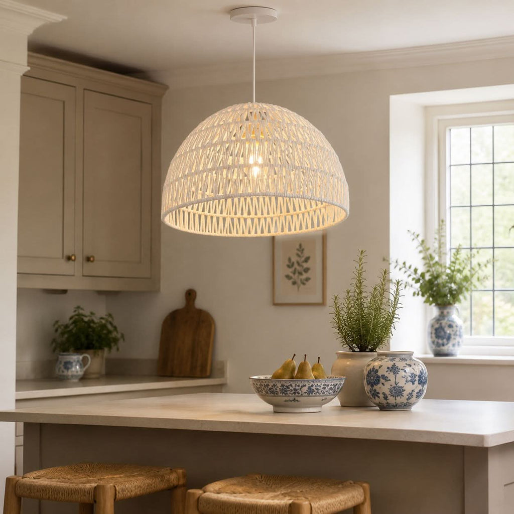 Lightsin Cella-Eco-Friendly Handwoven White Rope Ceiling Pendant Light for Bedroom, Kitchen & Living Room