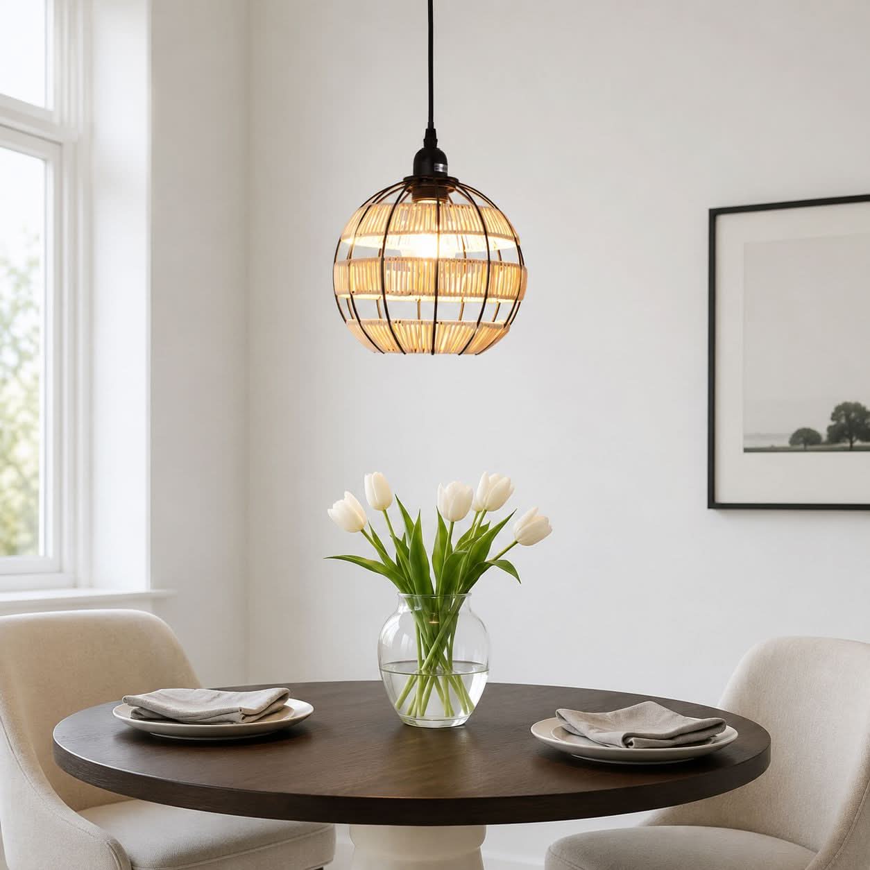 Glyph-Lightsin Woven Sphere Pendant Light for Cozy Natural Elegance