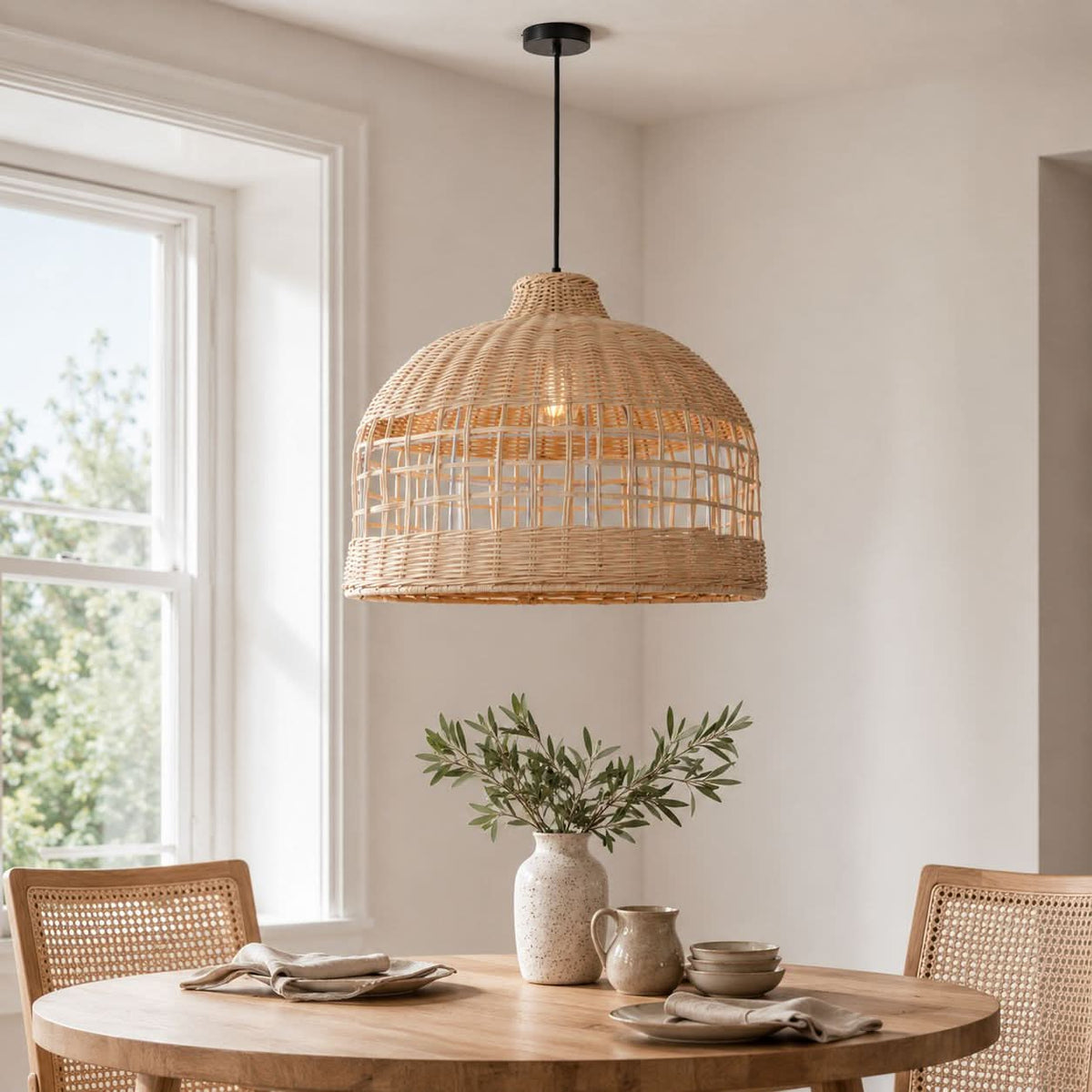 Lightsin Cella-Rattan Pendant Light – Handwoven Dome Ceiling Light with Lattice Design for Living Room, Bedroom & Kitchen