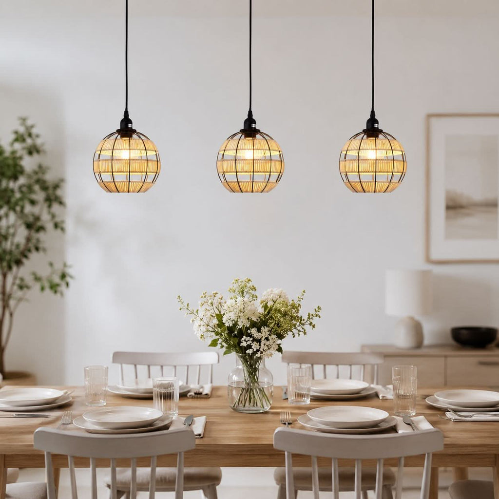 Glyph-Lightsin Rustic Iron Woven Rattan Pendant Light for Dining Room, Reading Corner & Bedroom
